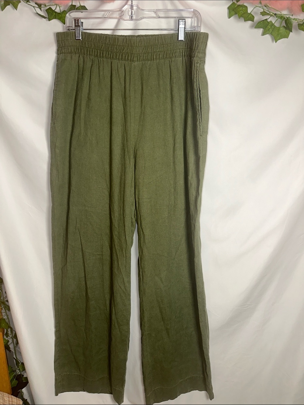 Olive Green Knit Wide-Leg Pants